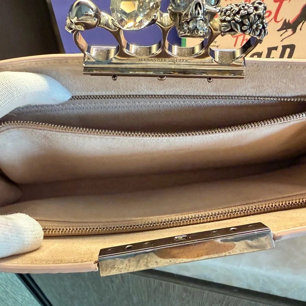 Alexander McQueen Pale Pink Croc-Embossed Knuckle Clutch